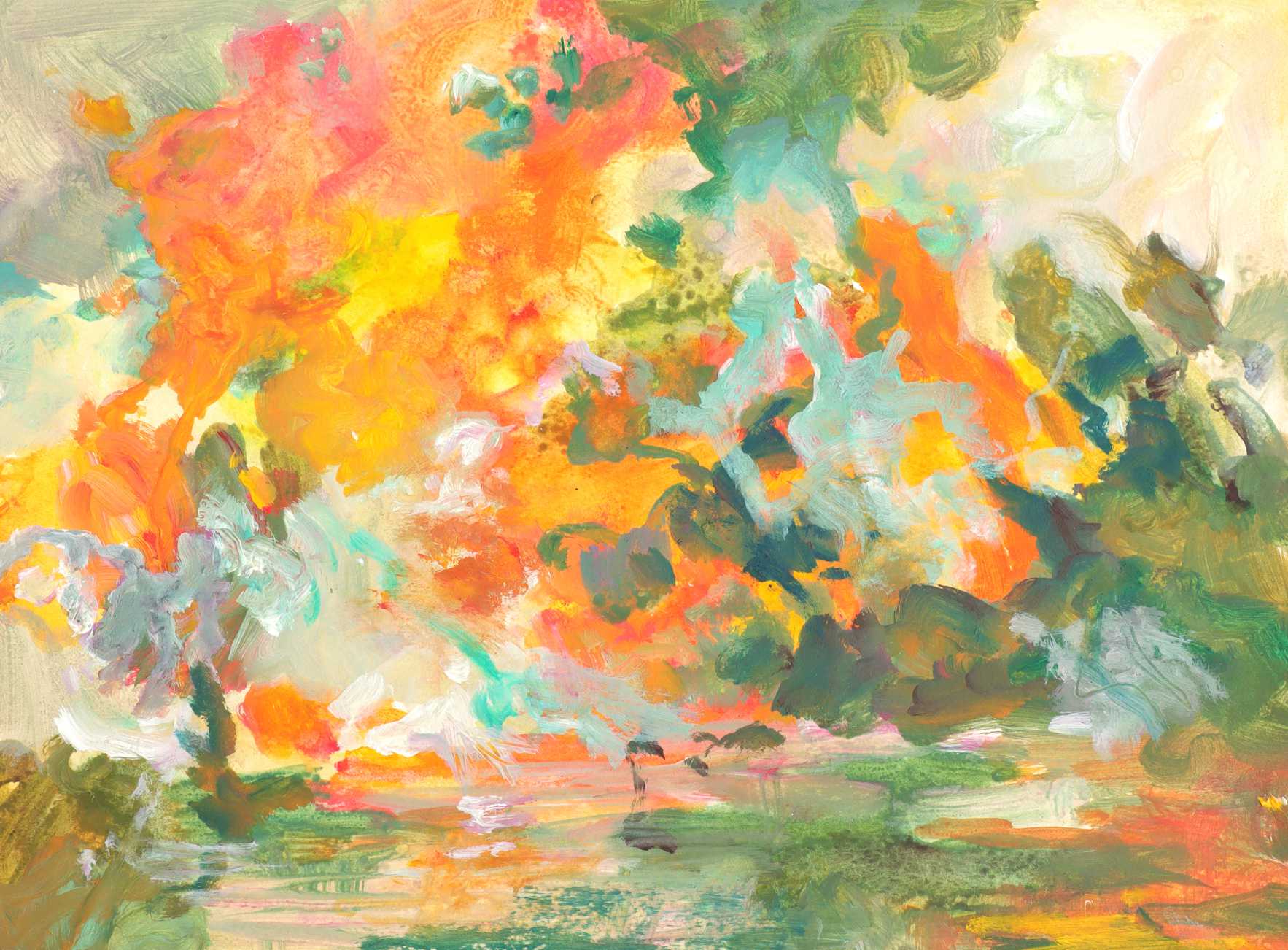 orangefeurige Sturmwolken über graugrünem Wasser